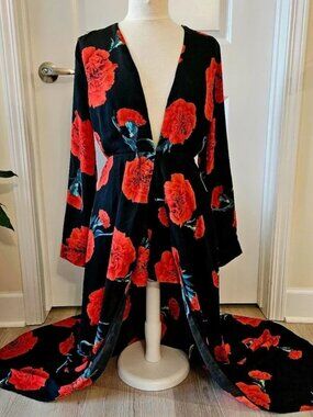 Fashion Nova Floral Romper – Deep V High Low Maxi Skirt S